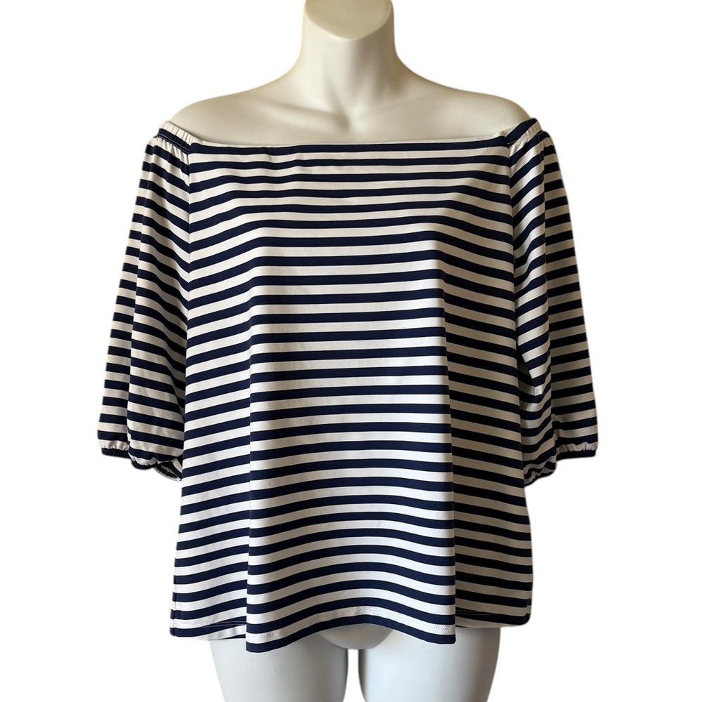 J. McLaughlin nautical navy striped off-shoulder top size L